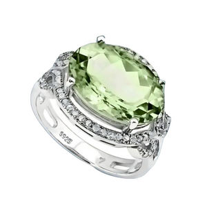 Amethyst Diamond Sapphire Ring Oval Cut 14K White Gold Sterling Silver W 7 NWT